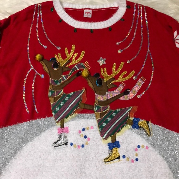 Holiday time skating deer Christmas sweater - Picture 1 of 7